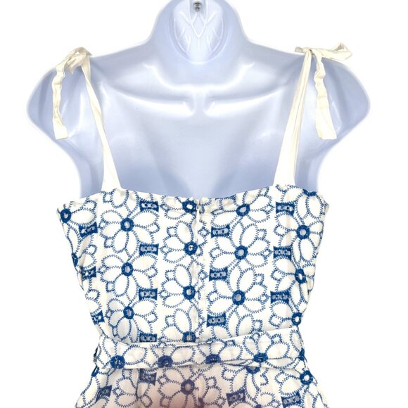 Miami Eyelet Blue White Floral Lace Tie-Strap Romper Size Medium - Picture 7 of 15